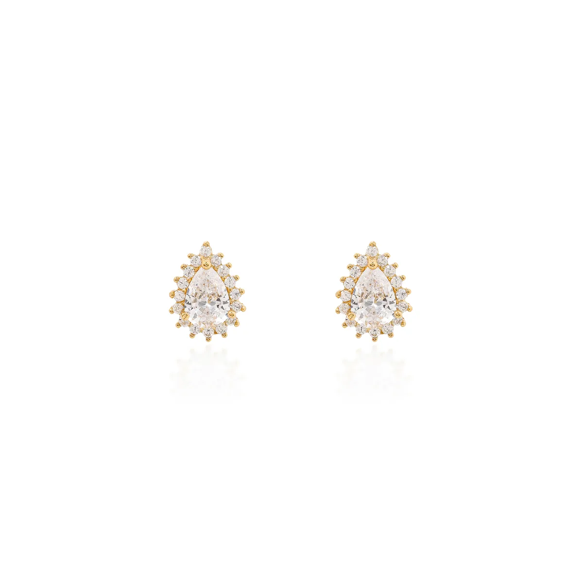 BRINCO GOTA 5X6MM CRAVACAO PRINCESA EM VOLTA DOURADO \ZIRCONIA BRANCA \ZB