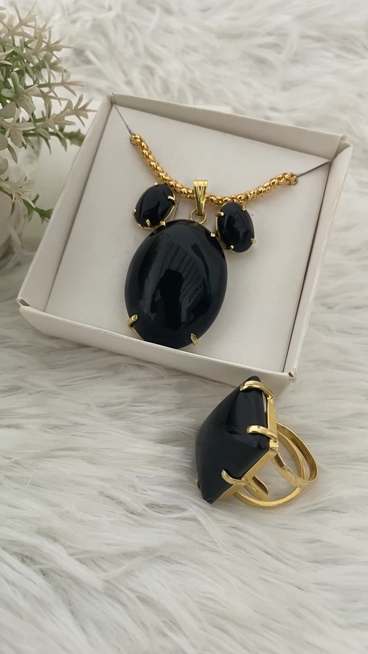 Conjunto pedra turmalina negra