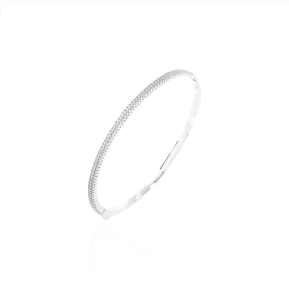 BRACELETE MEIA CRAVACAO DUAS FILEIRAS RODIO BRANCO /ZIRCONIA BRANCA /ZB /TAM. 17