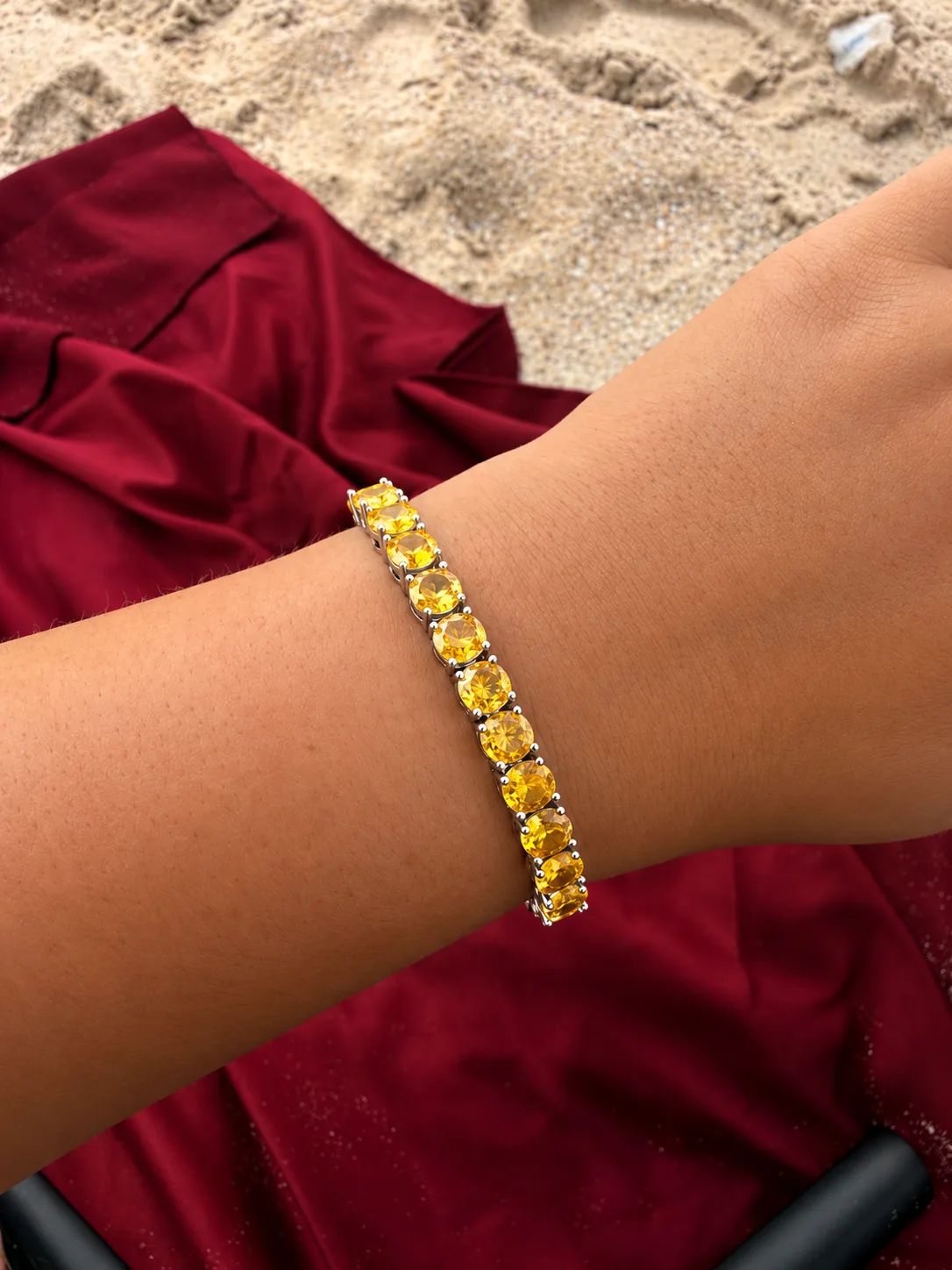 Pulseira Ródio Cushion 6mm Yellow
