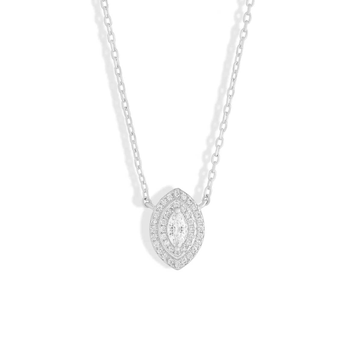 COLAR CRAVEJADO COM NAVETE NO CENTRO DUAS GARRAS RODIO BRANCO /ZIRCONIA BRANCA /ZB /TAM. 45