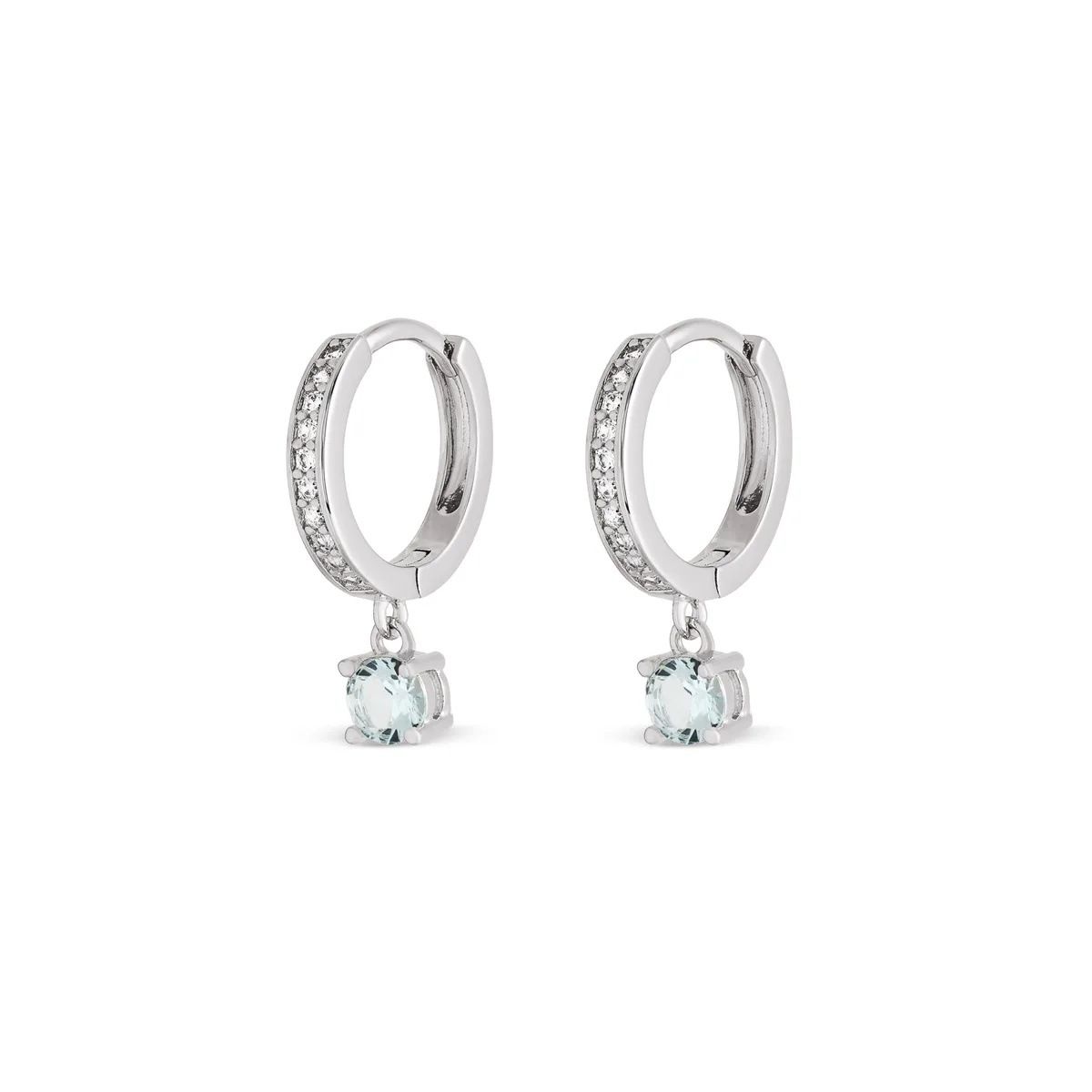 ARGOLA CRAVEJADA COM PONTO DDE LUZ PENDURADO RODIO BRANCO \ACQUA MARINE \ZB