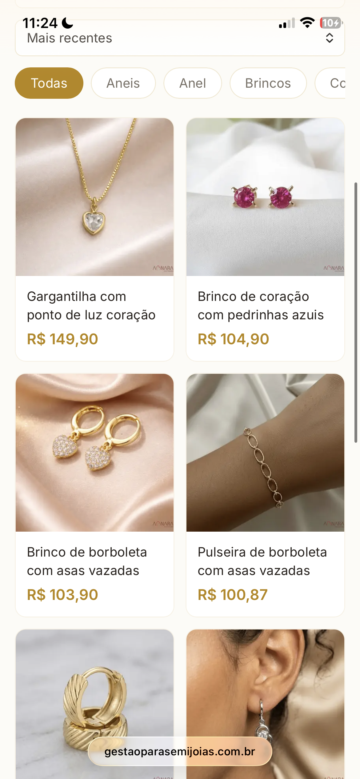Produtos organizados no Catálogo Online